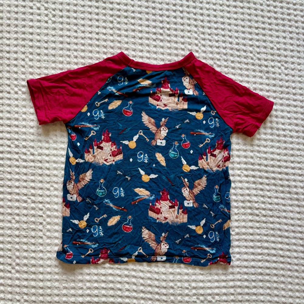 Little Snuggles Harry Potter Bamboo Tee 9¾ Hogwarts Owl Castle Pink Raglan - 2T - Picture 3 of 3